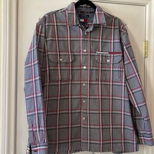 Tommy Hilfiger MENS Vintage 90’s Patriotic Plaid  Button Shirt sz L